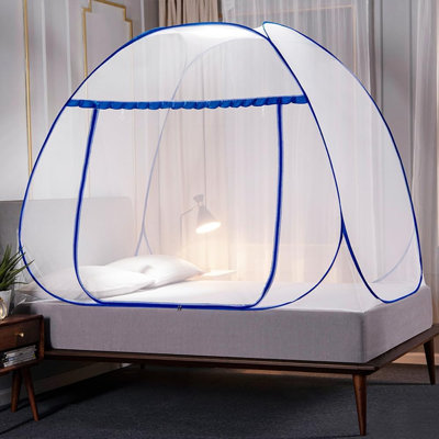Moustiquaire de lit pliable bleue 90 x 195 cm, fond de lit entièrement en filet, protection anti-insectes portable et pliable, idéale pour l'intérieur et l'extérieur (chambre, dortoir, camping).