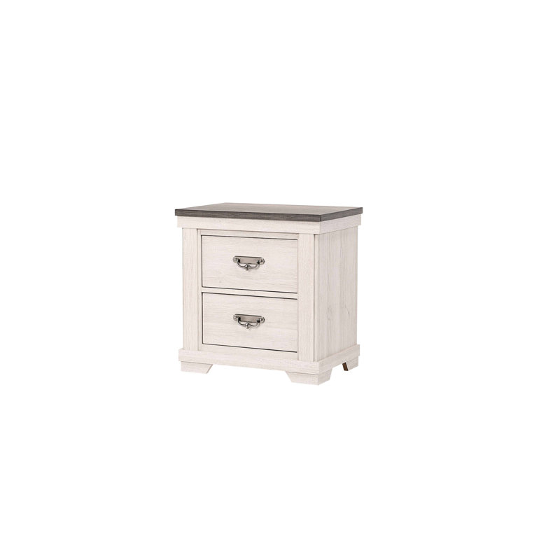 Table de chevet rustique avec 2 tiroirs et finition en bois beige