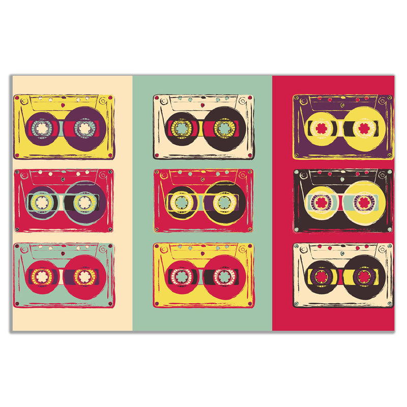 Funky Cassettes - Wrapped Canvas Print, 20cm H x 31cm W