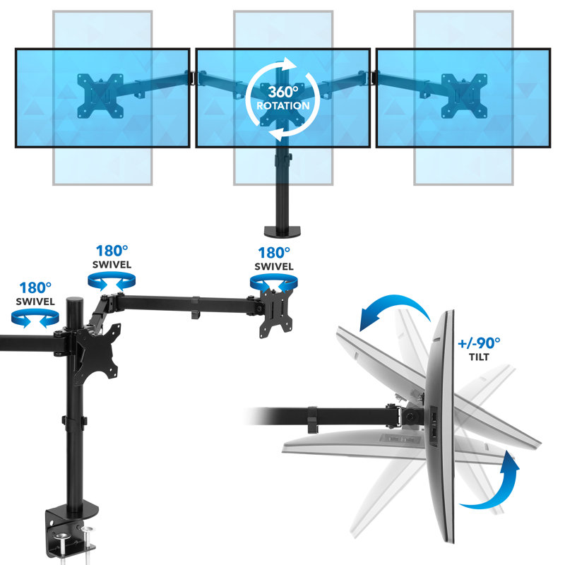 Black Heavy Duty Steel Full Motion Triple Monitor Desk Mount