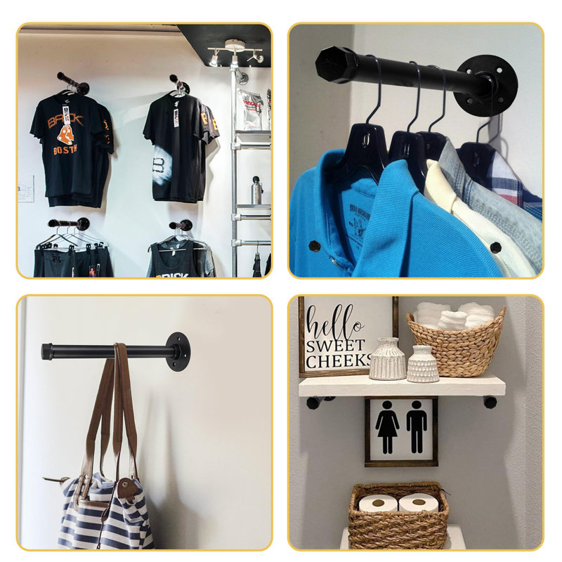 25.4cm Wall Mounted Clothes Rack, Black