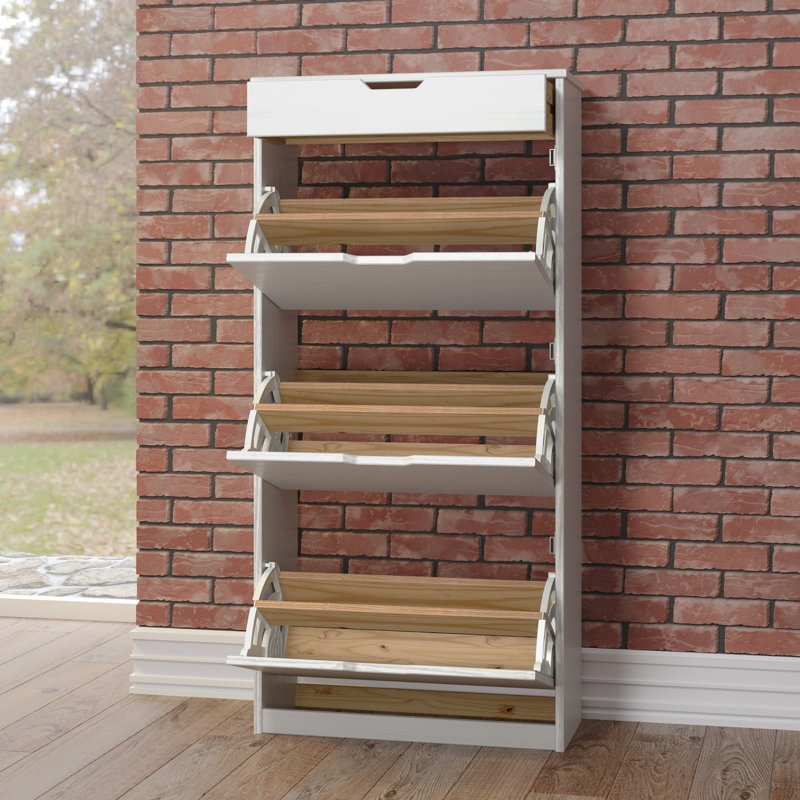 Brilon 18 Pair Solid Wood Shoe Storage Cabinet, White