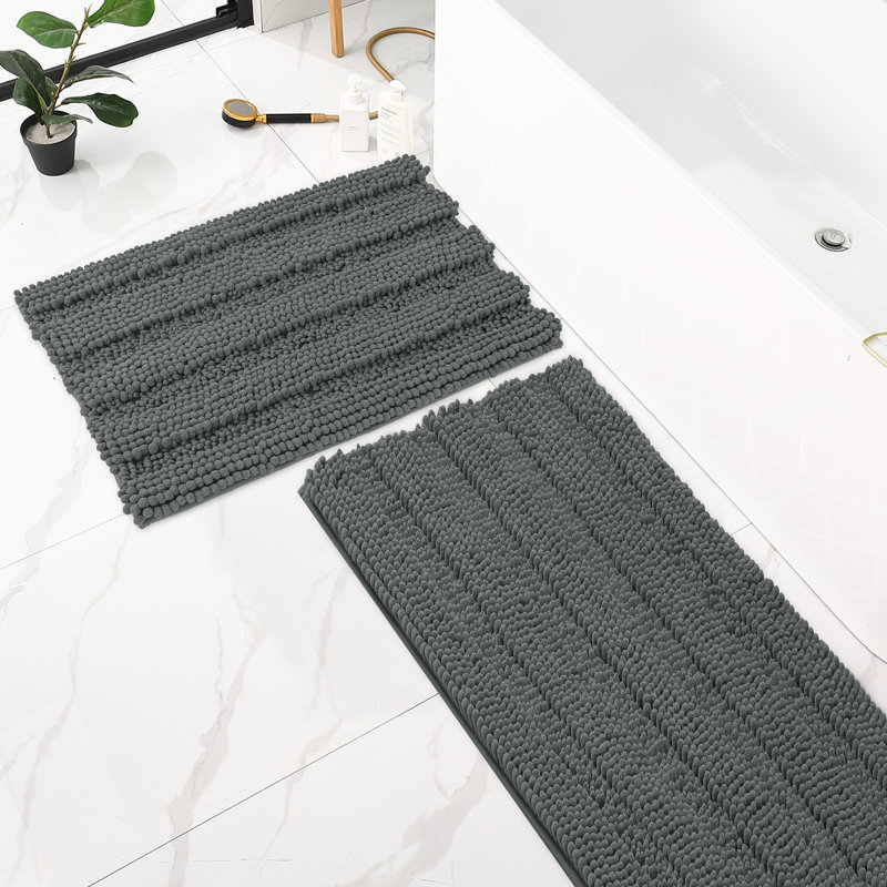 Tapis pour salle de bain en chenille douce Chenault, l 20 po x L 32 po, Gris
