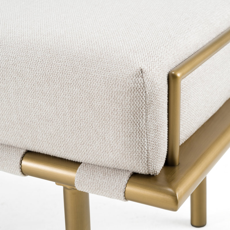 Heiden - Modern Beige Fabric + Antique Brass Dining Bench