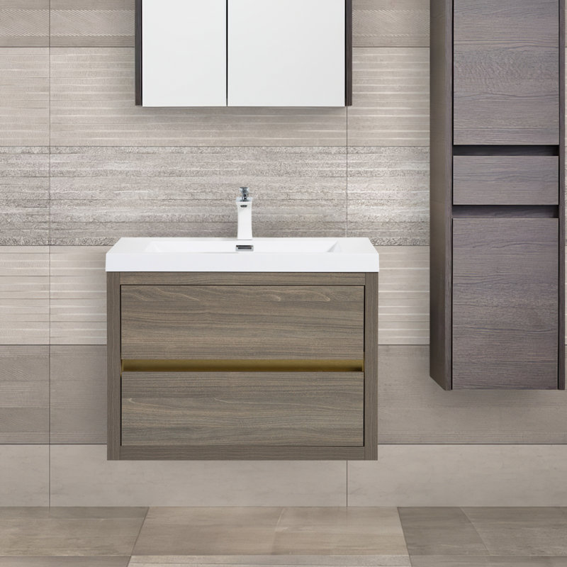 Meuble-lavabo mural 30 po, brillant, Gris