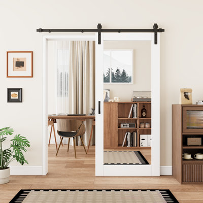 Aucun assemblage requis, porte de grange coulissante en verre 1-Lite avec portes coulissantes en bois massif et en bois manufacturé avec quincaillerie d'installation