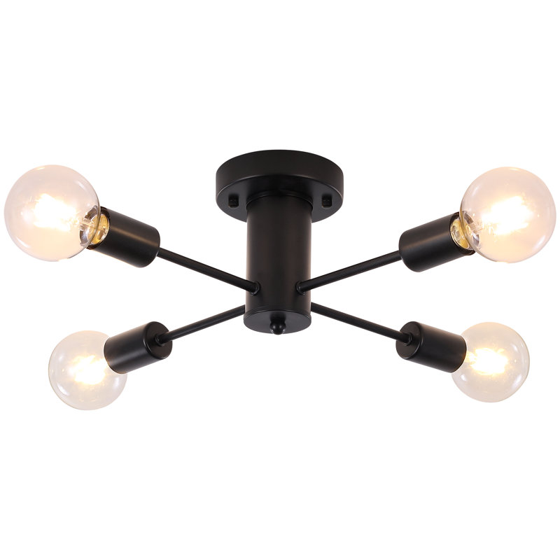 Plafonnier semi-encastré à 4 lumières de style sphérique Spoutnik à intensité variable de 17,5 po Bennefield, Noir mat
