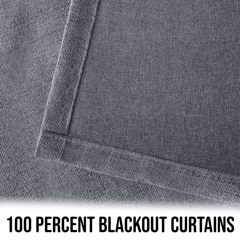 Linen 100%  Blackout Eyelet Ring Top Ready Made Curtain For Window & Doors 2 Pnel, Grey, 117cm Width x 137cm Drop