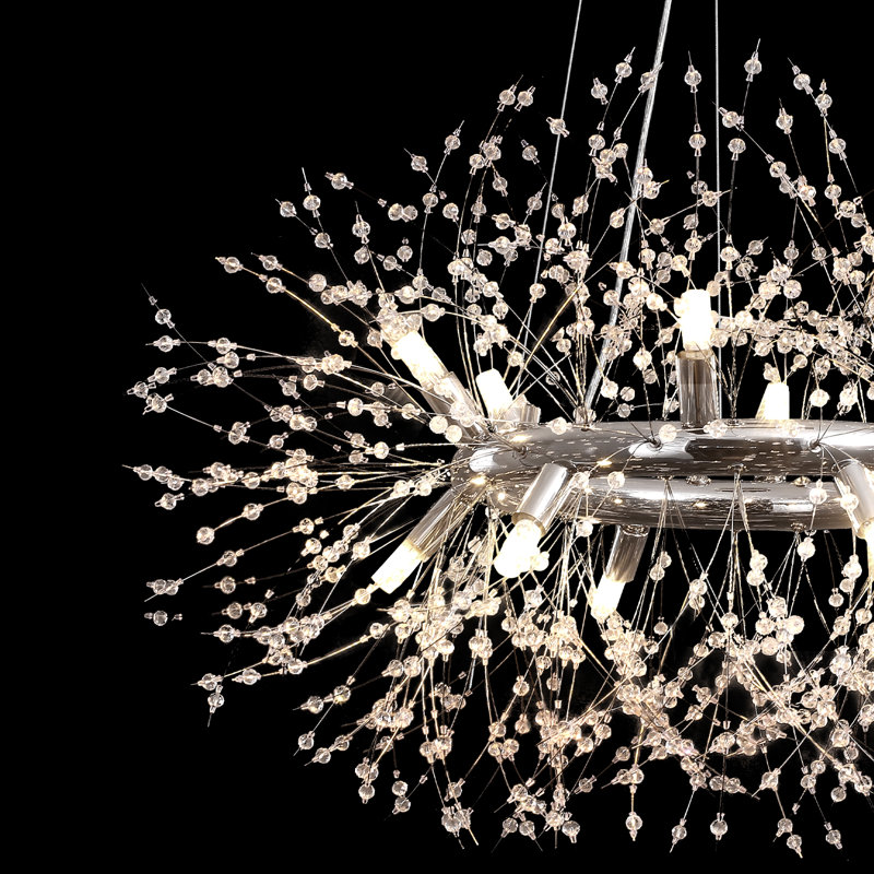 Lustre spoutnik en cristal Geetika Firework, H 12,6 po x l 31 po x P 31,5 po, Chrome