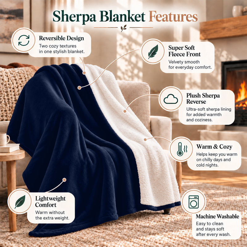 Imperial Homeware London Standard Blanket, King, Navy Blue