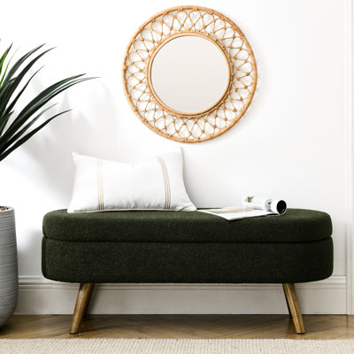 Banc de rangement 43,5 po x 16 po x 16 po - Pieds en bois d'hévéa, repose-pieds fonctionnel et siège fait à la main pour une pièce confortable
