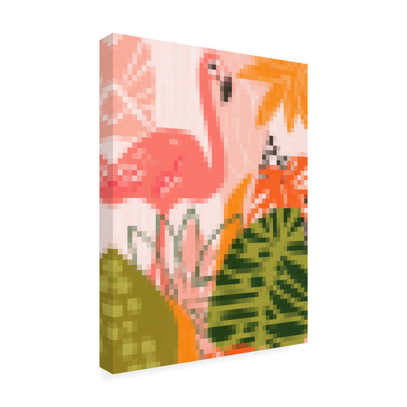 Pixel Tropics I Pink Flamingo Canvas Art with Wood Frame