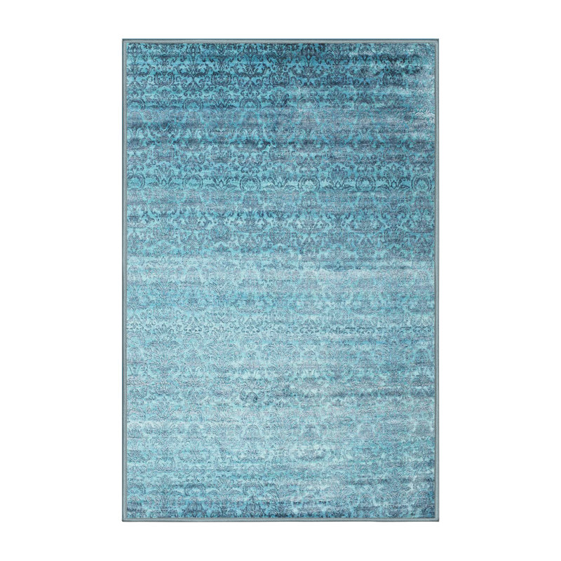 Tapis de zone bleu contemporain, Rectangle 7 pi x 10 pi