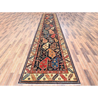 4'2"x17'9" Midnight Blue, Northwest Persian with Large Paisley Design, Aryana Grade, Vegetable Dyes, Soft Pile, High Mountain Wool, Hand Knotted, Densely Woven, Wide Runner, Oriental Rug
