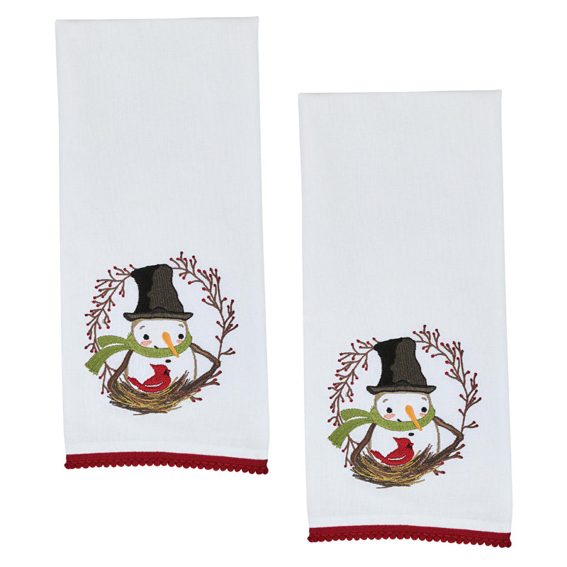  Snowman And Berry Wreath Dishtowel Set of 2, Snowman And Berry Wreath
