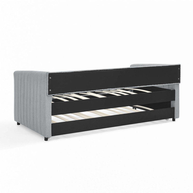 Daybed with Trundle Upholstered Sofa Bed, Gray, Twin