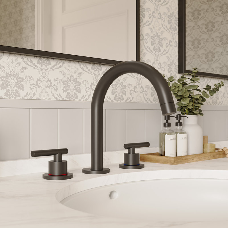 Obsidian High-Arc Widespread Bathroom Sink Faucet 2-Handle with Drain Assembly, Black