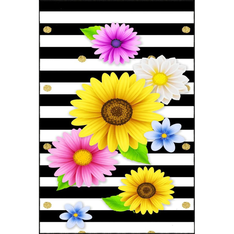 Tapis décoratif moderne à motif floral Daisy, Rectangle 2 pi 4 po x 4 pi