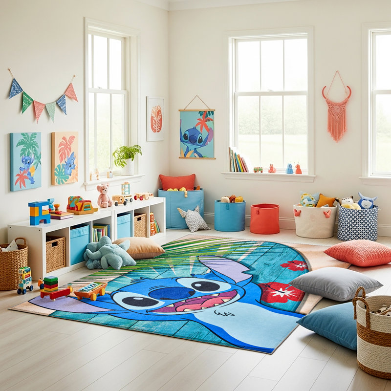 Tapis pour enfant à motif de flanelle imprimé à motif de flanelle à motif hawaïen sous-marin à motif licou Disney
