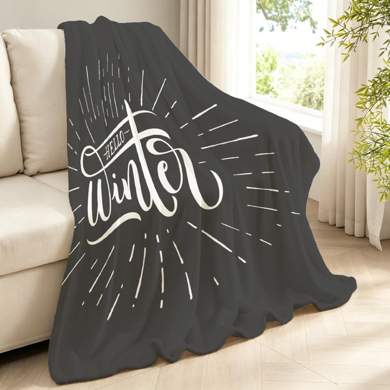 Jeté en polaire de flanelle grise ultra douce, imprimé Hello Winter, Jeté 40 po x 50 po
