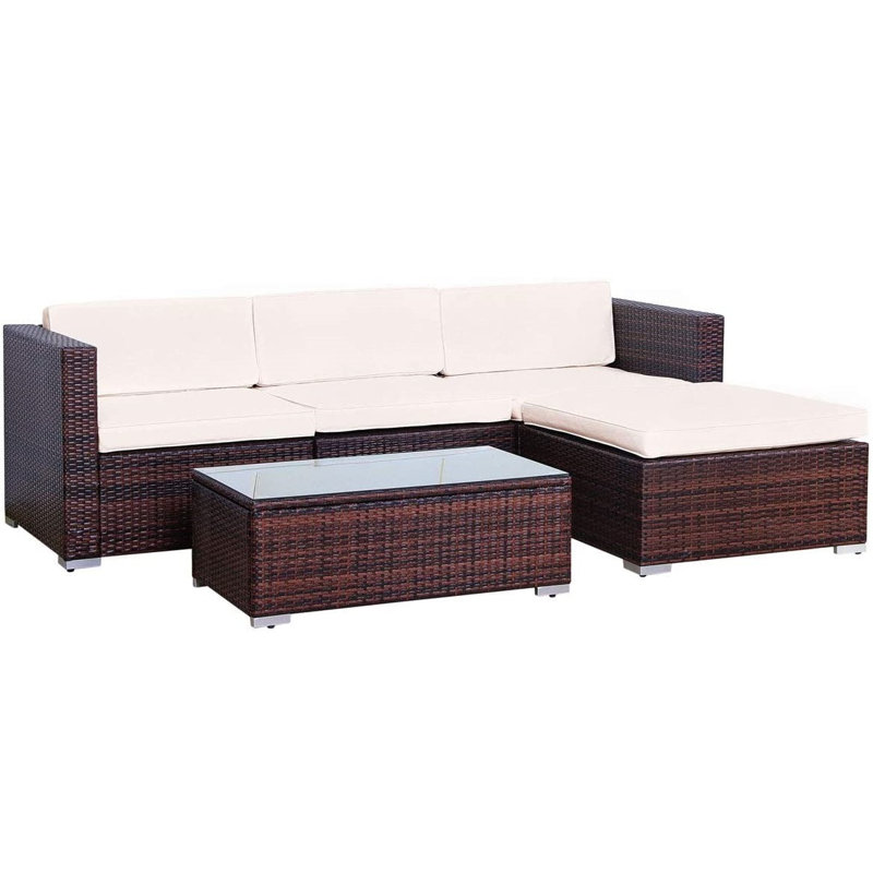 Eveanna Metal 4 - Piece Sofa Set with Cushions, Brown, Cream
