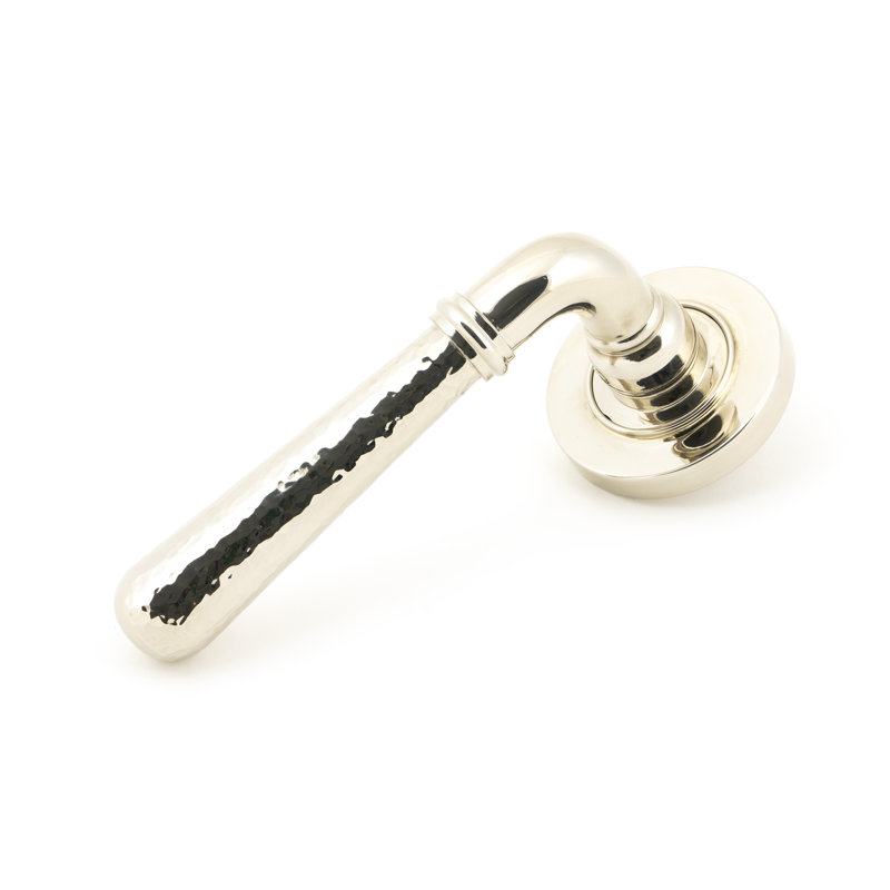 Hammered Newbury Lever on Rose Set (Plain) - Unsprung, Polished Nickel