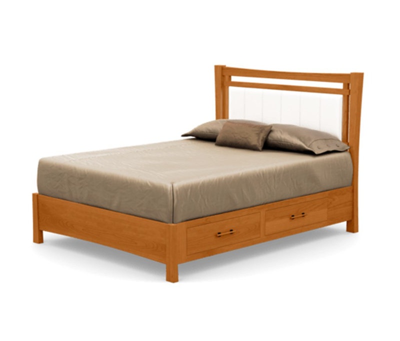 Monterey Upholstered Platform Storage Bed, Natural Cherry, King, White Leather