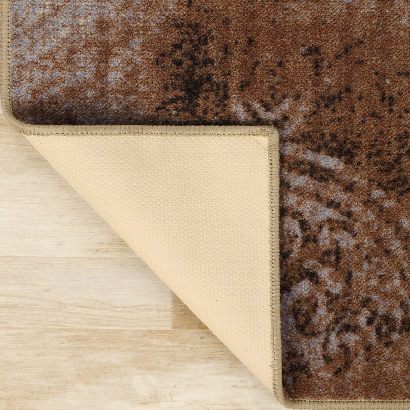 Hadley Damask Geometric Design 100% Nylon Non-Slip Indoor Area Rug, Rectangle 5' x 8'