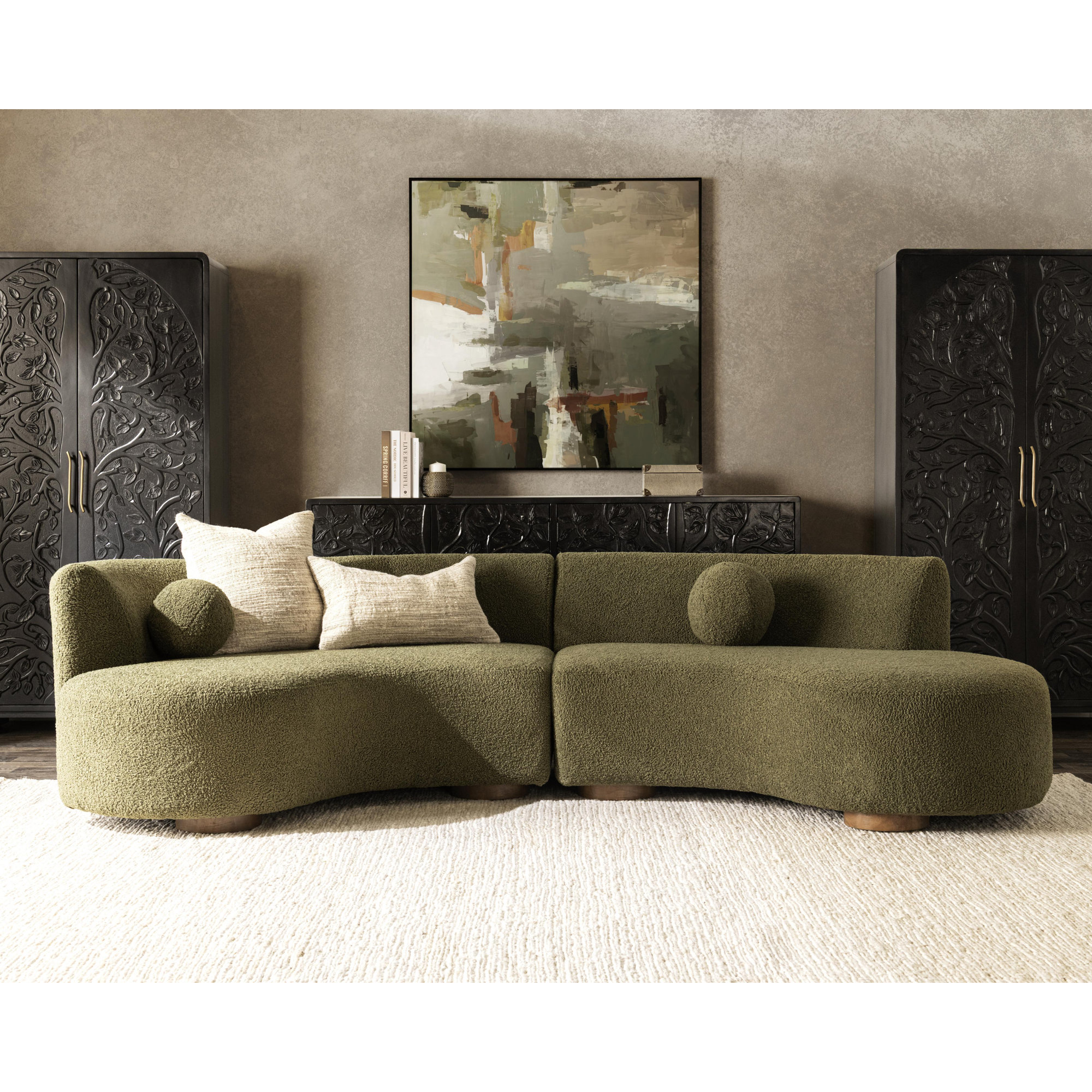 Octavia 2 - Piece Upholstered Curved Sectional, Seaweed Green 