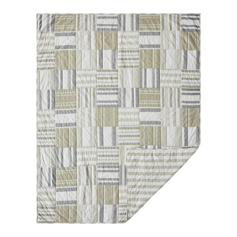 Soft White and Khaki Cotton Patchwork Throw Blanket