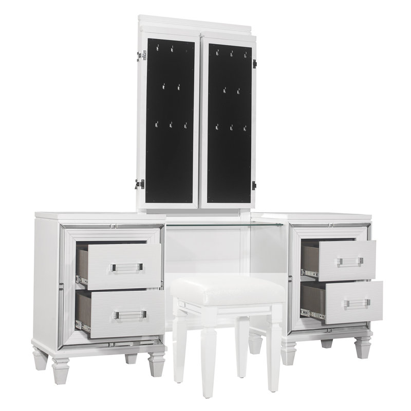 Marilon Vanity Desk With Mirror, White Metallic