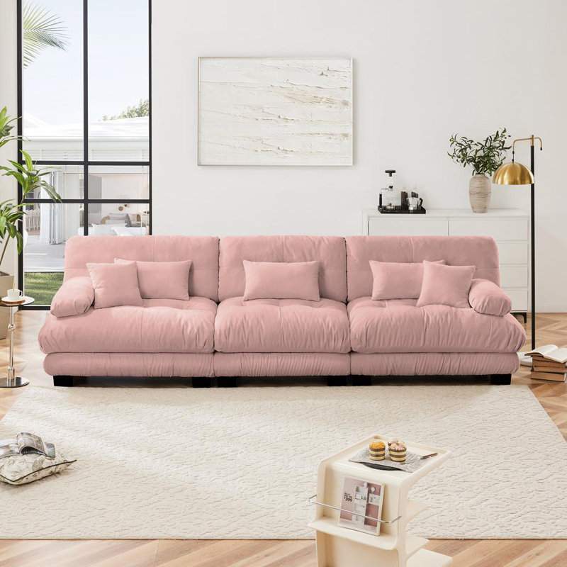Canapé en chenille, Rose, H 35,4 po x l 133,8 po x P 36 po, 3