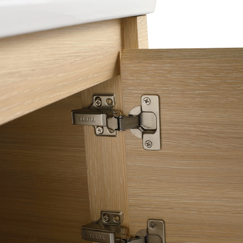 Meuble-lavabo mural 52 po avec lavabo en céramique blanche et 2 tablettes de rangement et 1 porte à fermeture en douceur, emballage KD, contreplaqué