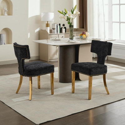 Ensemble de 2 chaises de salle à manger avec clous décoratifs et pieds en métal