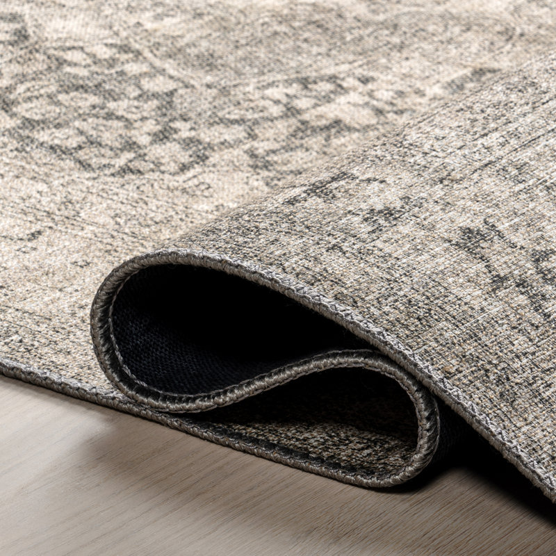 Jeccica Distressed Vintage Medallion Jute Blend Polyester Area Rug, Rectangle 9' x 12'