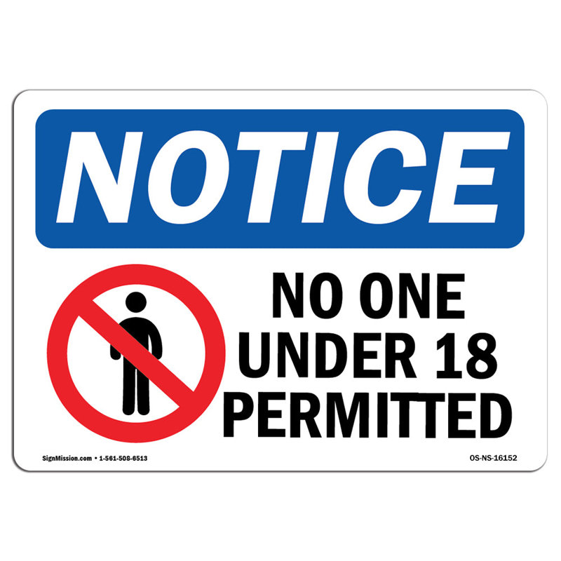 No One Under 18 Permitted Sign