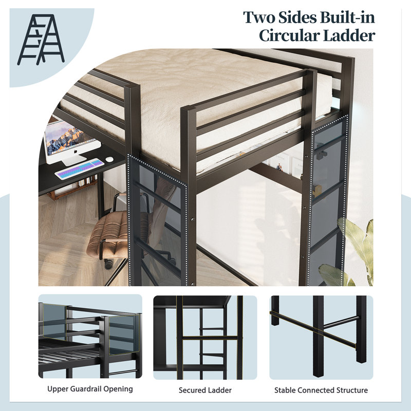 Loft Kids Bed with Desk and Bookcases, Twin, Black