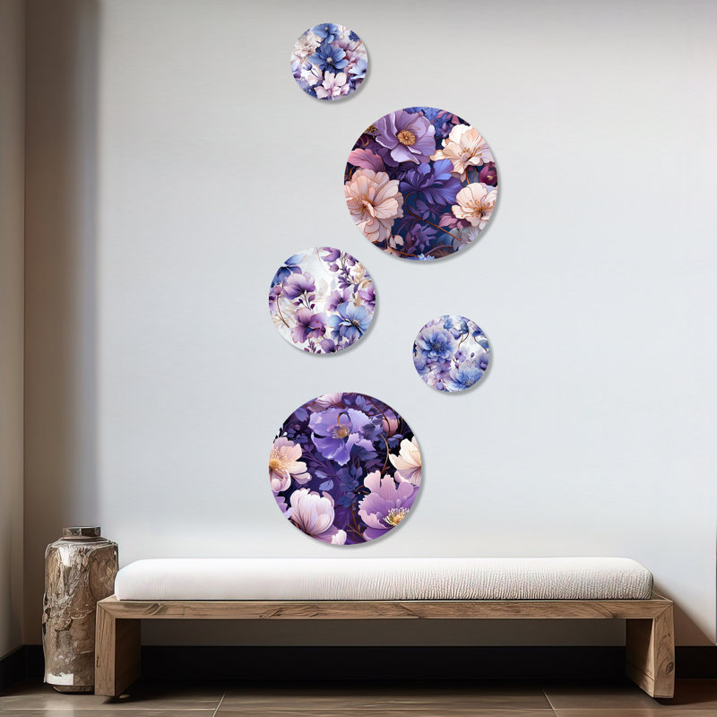 Farah - ensemble d'art mural floral rond de 5