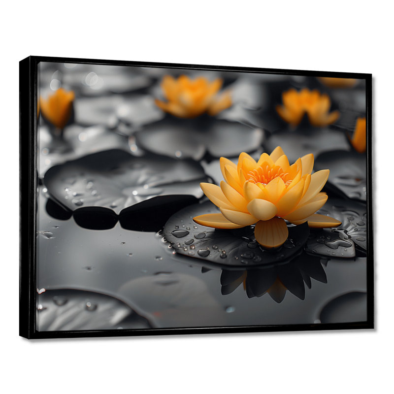 Photo de lotus glamour jaune et jaune, H 34 po x l 44 po, Encadrement argenté