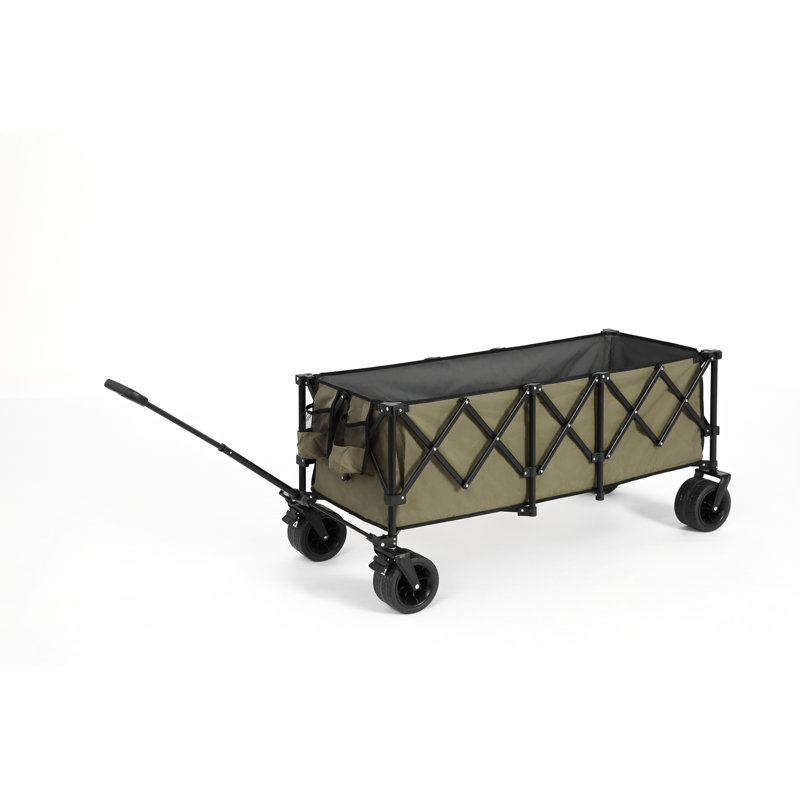 Chariot allongé pliable avec une capacité de poids de 220 lb, chariot de jardin pliant robuste de 300 litres avec de grandes roues tout-terrain et des porte-boissons.