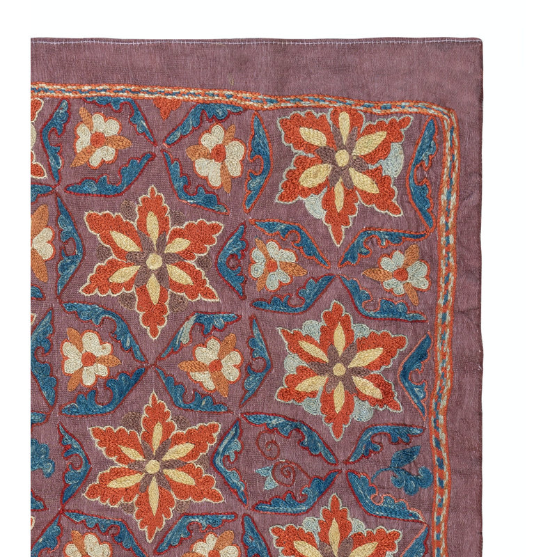 28 x 31 po 100% soie. Nappe brodée. Décoration murale Boho. Jeté moderne