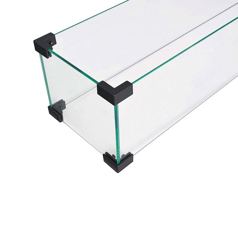 Pare-vent rectangulaire en verre pour foyer d'extérieur - 38,1 x 10,6 x 5,9 pouces, trempé transparent, supports en aluminium, améliore la fonction, s'adapte à différentes tailles de pare-brise de table en verre de 57 pouces et moins, ajoute du style