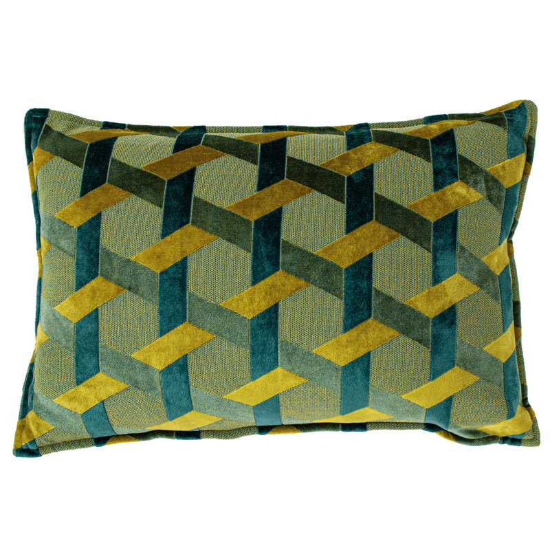 Delano Geometric Rectangular Cushion, Teal/Gold