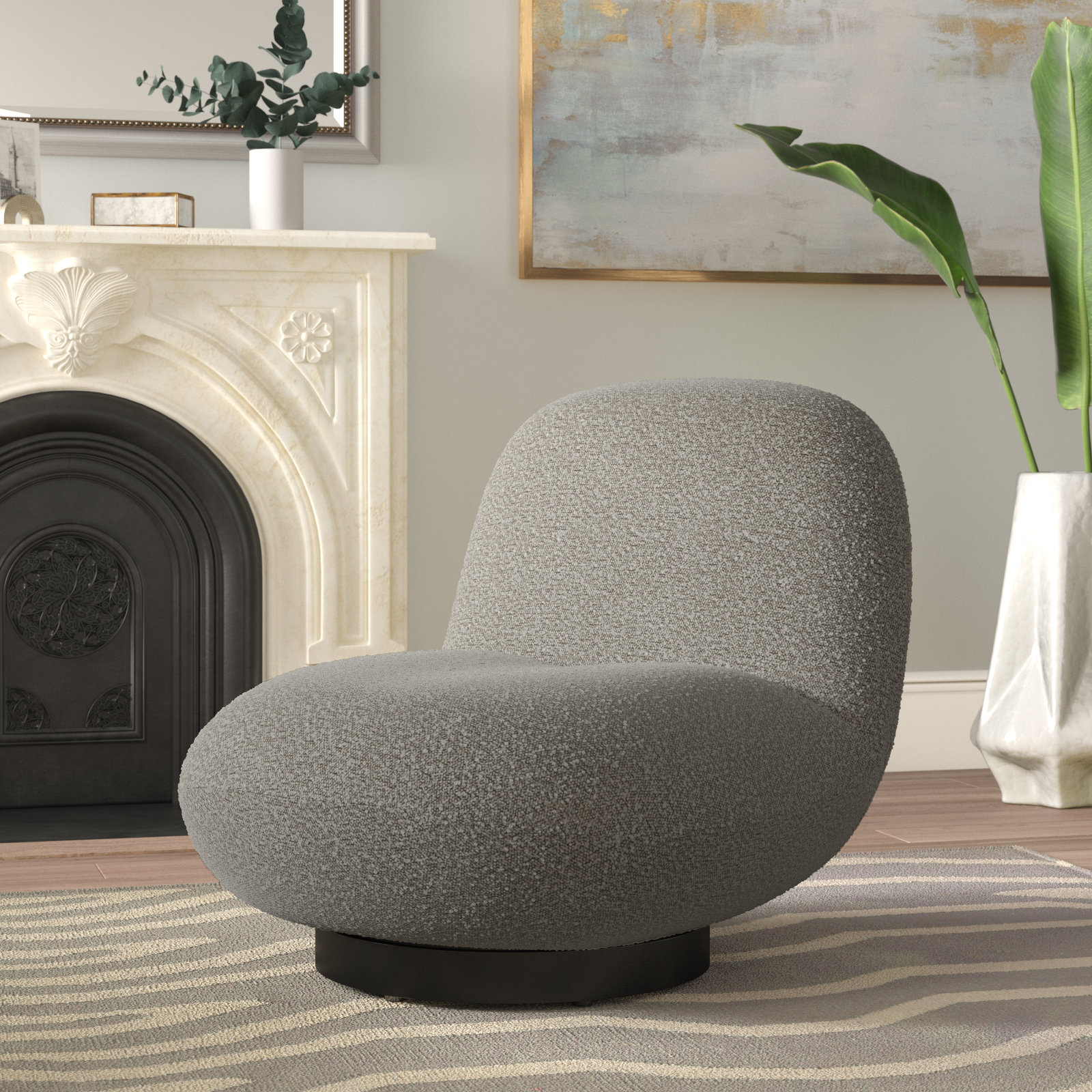 Slipper Chair, Light Gray Boucle