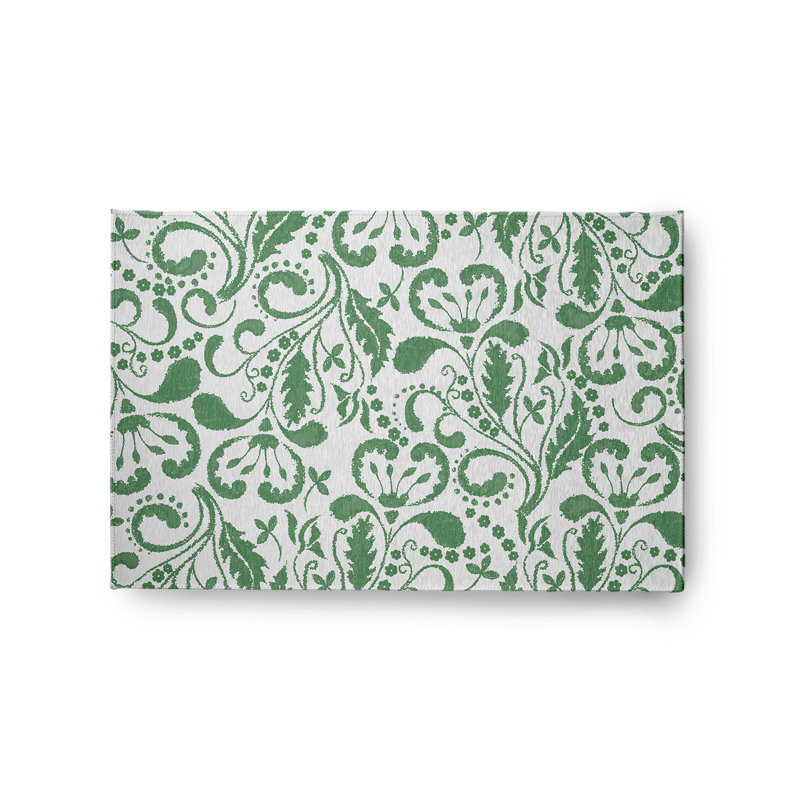 Tapis ivoire / vert en chenille tissé à la machine Avello, Rectangle 2 pi x 3 pi