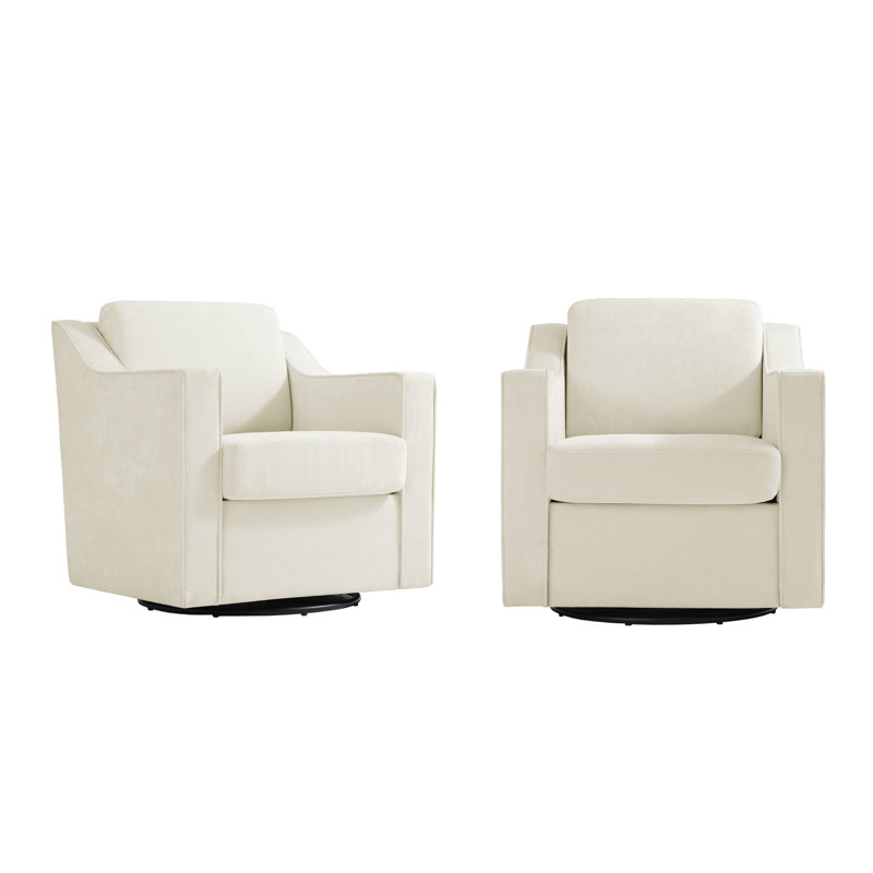 Bronnen Big And Wide Upholstered Cushion Swivel Armchair with Removable Back and Seat Cushion, Beige Chenille