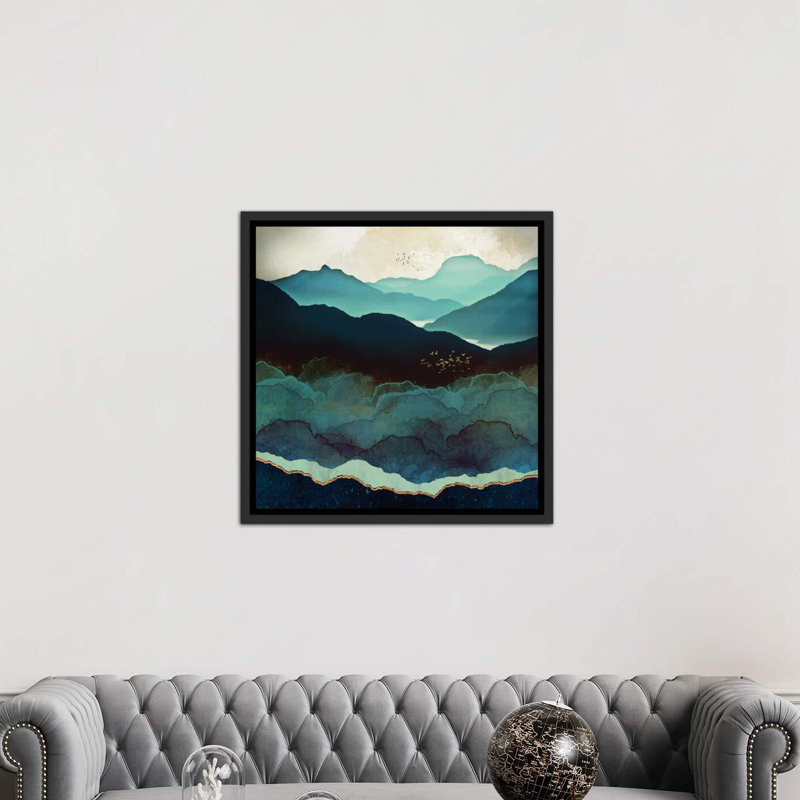 « indigo montagnes » par spacefrog designs-impression, H 26 po x l 26 po x P 1,5 po, Toile avec cadre noir