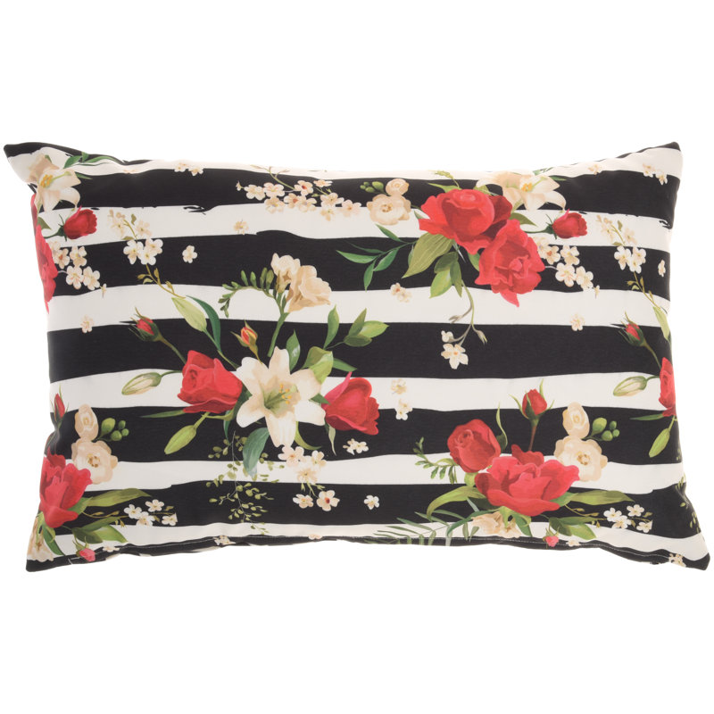 Zebra Rose Embroidered Reversible Outdoor Throw Pillow, 14"x22"