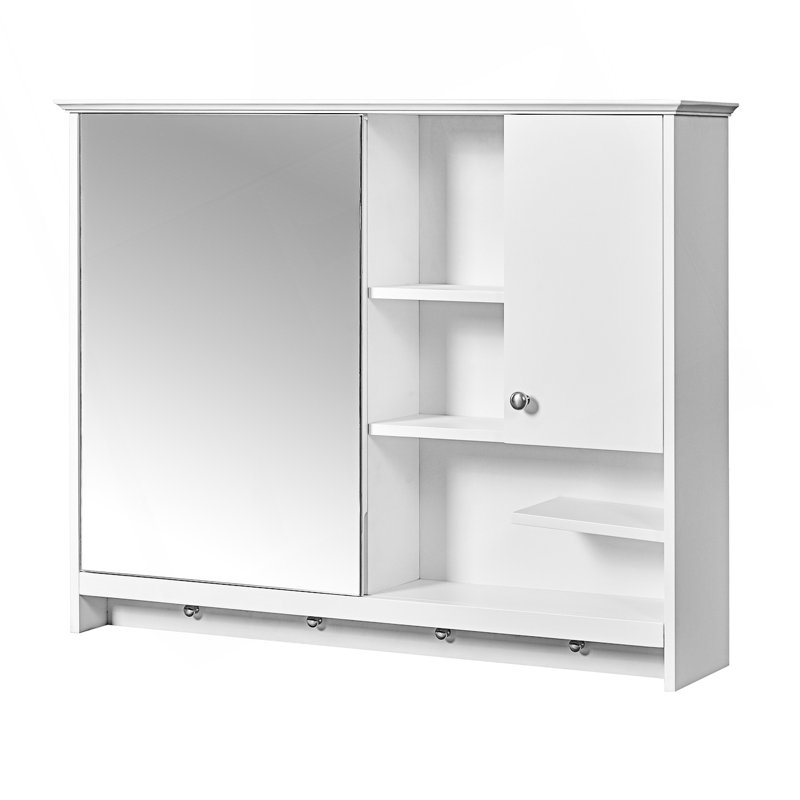 Armoire à pharmacie murale, armoire de rangement de salle de bain avec porte miroir et tablette ajustable, armoire d'appoint