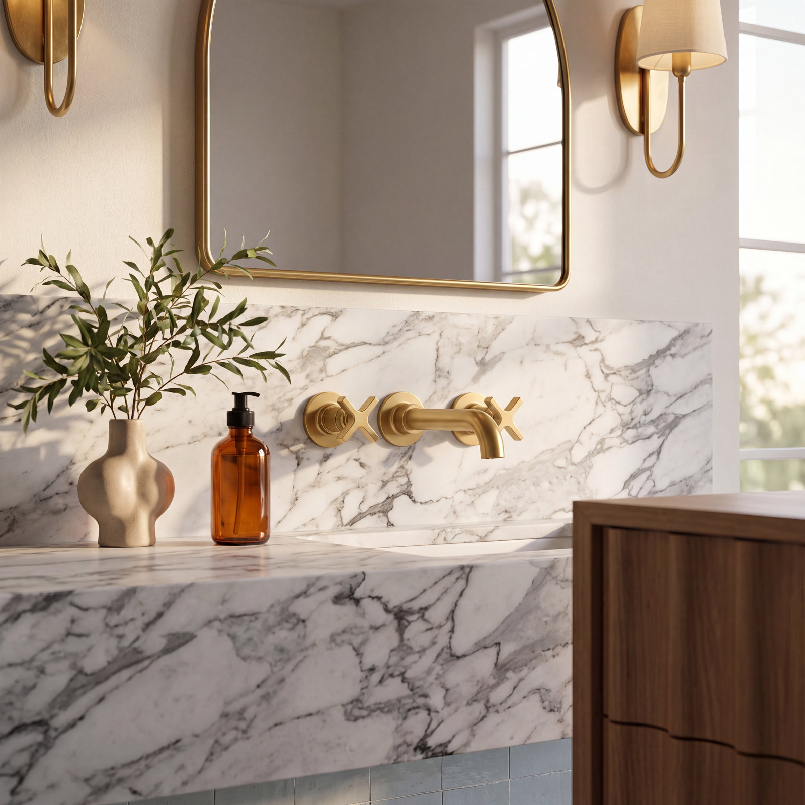 Castia Wall-Mounted Bath Faucet Trim, Moderne Brass